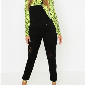 Distressed Black Overalls